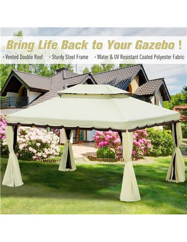 Outsunny 3x4m Aluminium Metal Gazebo with Nets and Sidewalls, Cream White