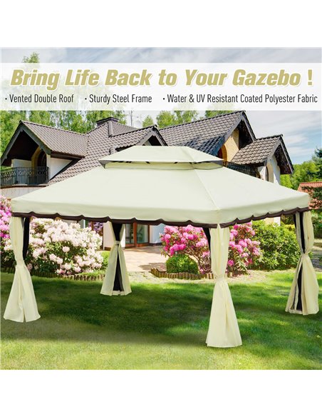 Outsunny 3x4m Aluminium Metal Gazebo with Nets and Sidewalls, Cream White - pic 18626 | FastDaddyshop