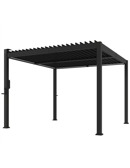 Outsunny 3 x 3 m Louvered Pergola with Solar LED lights, Metal Roof, Patio Gazebo Pergola Canopy with Drainage Gutters, Black - pic 186260 | FastDaddyshop