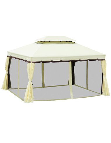 Outsunny 3x4m Aluminium Metal Gazebo with Nets and Sidewalls, Cream White