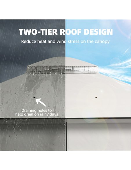 Outsunny 3 x 3.6 m Outdoor Garden Gazebo with Netting and Curtains, Double Roof Patio Gazebo Permanent Pavilion, Light Grey - pic 186272 | FastDaddyshop