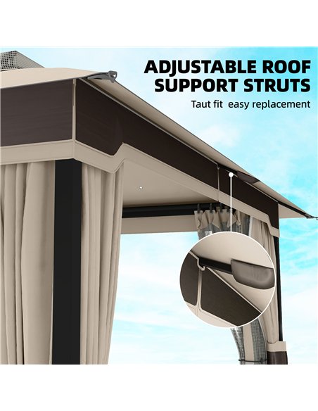 Outsunny 3 x 3.6 m Outdoor Garden Gazebo with Netting and Curtains, Double Roof Patio Gazebo Permanent Pavilion, Khaki - pic 186286 | FastDaddyshop
