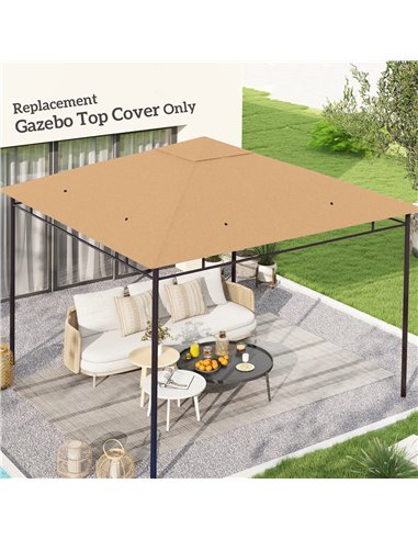 Outsunny 3 x 3 m Gazebo Canopy Replacement Cover, Garden Gazebo Roof Replacement with Drain Holes, TOP COVER ONLY, Beige