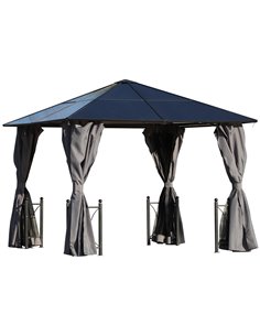 Outsunny 3x3m Gazebo with Polycarbonate Roof, Steel & Aluminium Frame, Curtains, Black