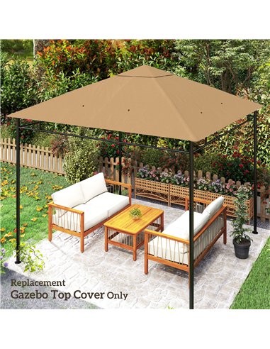 Outsunny 3 x 3 m Gazebo Canopy Replacement Cover, Garden Gazebo Roof Replacement with Drain Holes, TOP COVER ONLY, Beige