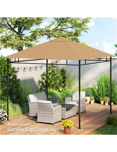 Outsunny 3 x 3 m Gazebo Canopy Replacement Cover, Garden Gazebo Roof Replacement with Drain Holes, TOP COVER ONLY, Beige - pic 186294 | FastDaddyshop