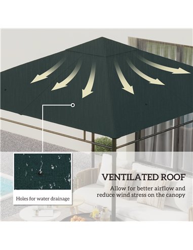 Outsunny 3 x 3 m Gazebo Canopy Replacement Cover, Garden Gazebo Roof Replacement with Drain Holes, TOP COVER ONLY, Grey