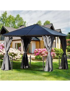 Outsunny 3x3m Gazebo with Polycarbonate Roof, Steel & Aluminium Frame, Curtains, Black 2