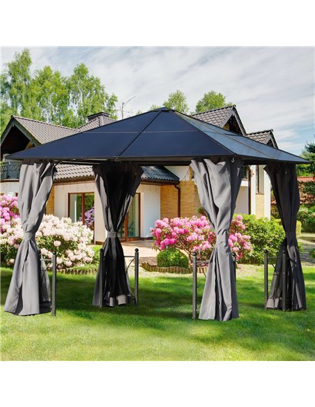 Outsunny 3x3m Gazebo with Polycarbonate Roof, Steel & Aluminium Frame, Curtains, Black - pic 18630 | FastDaddyshop