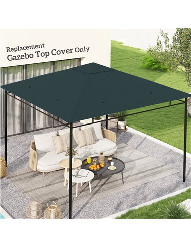 Outsunny 3 x 3 m Gazebo Canopy Replacement Cover, Garden Gazebo Roof Replacement with Drain Holes, TOP COVER ONLY, Grey