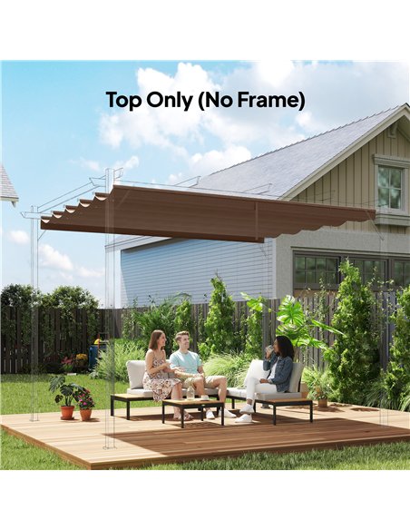 Outsunny Retractable Pergola Cover, 3.5 x 2.6 m Replacement Canopy Fabric for 4 x 3 m Frame, Roof Top Only, Brown - pic 186324 | FastDaddyshop