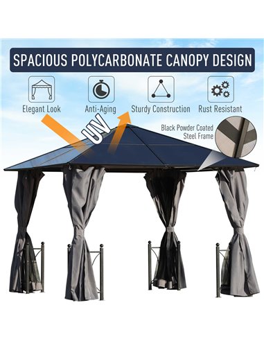 Outsunny 3x3m Gazebo with Polycarbonate Roof, Steel & Aluminium Frame, Curtains, Black
