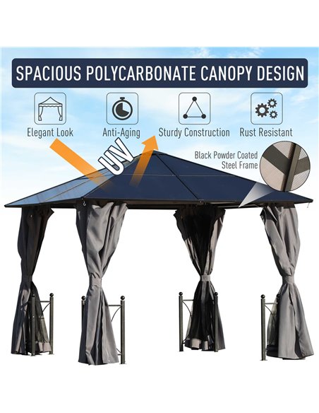 Outsunny 3x3m Gazebo with Polycarbonate Roof, Steel & Aluminium Frame, Curtains, Black - pic 18633 | FastDaddyshop