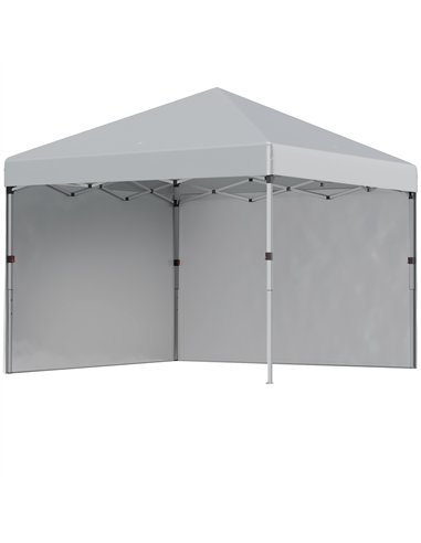 Outsunny 3 x 3 m Pop Up Gazebo, UPF 30+ Party Tent with 2 Sidewalls, Weight Bags and Wheeled Bag, Light Grey