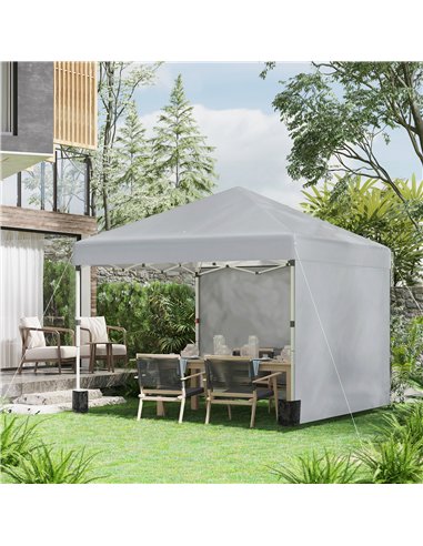 Outsunny 3 x 3 m Pop Up Gazebo, UPF 30+ Party Tent with 2 Sidewalls, Weight Bags and Wheeled Bag, Light Grey