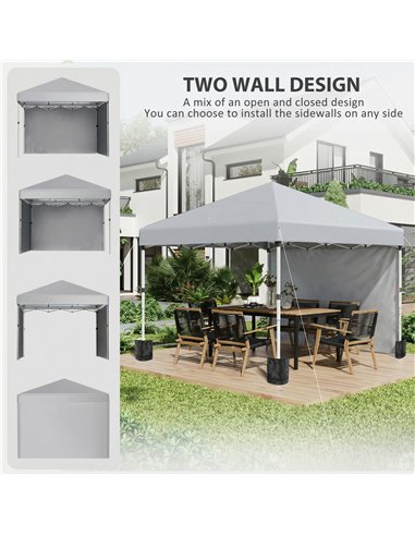 Outsunny 3 x 3 m Pop Up Gazebo, UPF 30+ Party Tent with 2 Sidewalls, Weight Bags and Wheeled Bag, Light Grey