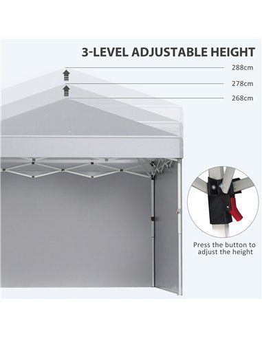 Outsunny 3 x 3 m Pop Up Gazebo, UPF 30+ Party Tent with 2 Sidewalls, Weight Bags and Wheeled Bag, Light Grey