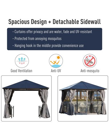 Outsunny 3x3m Gazebo with Polycarbonate Roof, Steel & Aluminium Frame, Curtains, Black
