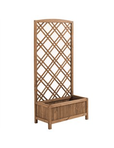 Outsunny Garden Planter with Trellis, Wooden Raised Bed for Garden with Lattice Trellis for Vegetables, Herbs and Flowers, Brown