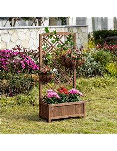 Outsunny Garden Planter with Trellis, Wooden Raised Bed for Garden with Lattice Trellis for Vegetables, Herbs and Flowers, Brown 2