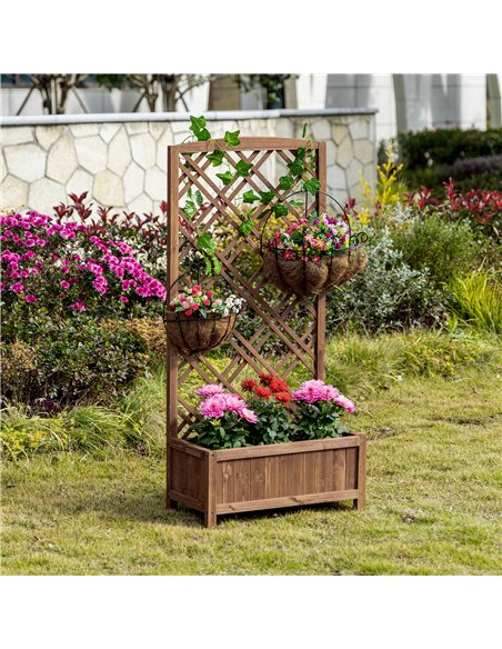 Outsunny Garden Planter with Trellis, Wooden Raised Bed for Garden with Lattice Trellis for Vegetables, Herbs and Flowers, Brown - pic 186360 | FastDaddyshop
