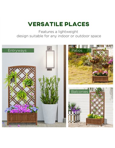 Outsunny Garden Planter with Trellis, Wooden Raised Bed for Garden with Lattice Trellis for Vegetables, Herbs and Flowers, Brown