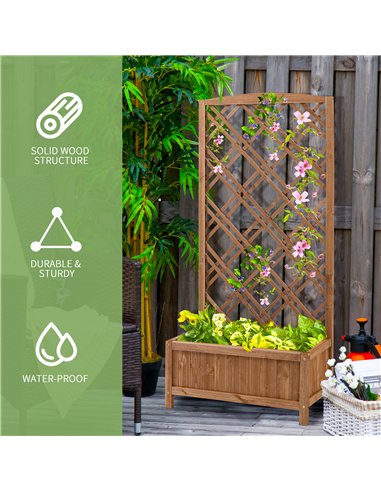 Outsunny Garden Planter with Trellis, Wooden Raised Bed for Garden with Lattice Trellis for Vegetables, Herbs and Flowers, Brown