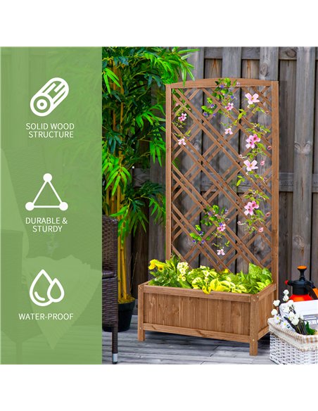 Outsunny Garden Planter with Trellis, Wooden Raised Bed for Garden with Lattice Trellis for Vegetables, Herbs and Flowers, Brown - pic 186365 | FastDaddyshop