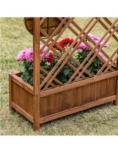 Outsunny Garden Planter with Trellis, Wooden Raised Bed for Garden with Lattice Trellis for Vegetables, Herbs and Flowers, Brown