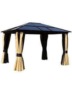 Outsunny 3.6x3m Polycarbonate Hardtop Gazebo with LED Solar Light, Aluminium Frame, Curtains