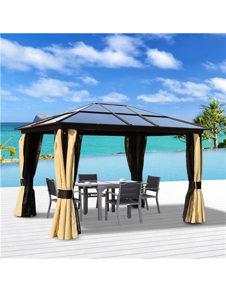 Outsunny 3.6x3m Polycarbonate Hardtop Gazebo with LED Solar Light, Aluminium Frame, Curtains - pic 18639 | FastDaddyshop