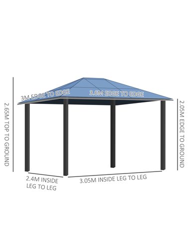 Outsunny 3.6x3m Polycarbonate Hardtop Gazebo with LED Solar Light, Aluminium Frame, Curtains