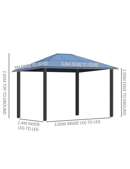 Outsunny 3.6x3m Polycarbonate Hardtop Gazebo with LED Solar Light, Aluminium Frame, Curtains - pic 18640 | FastDaddyshop