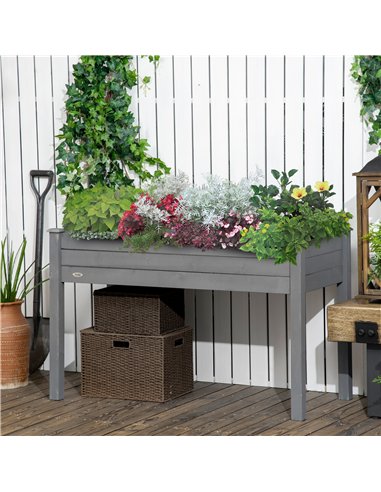 Outsunny Raised Bed for Garden, Wooden Elevated Planter Box with Bed Liner, for Flower Vegetable Herb, Dark Grey