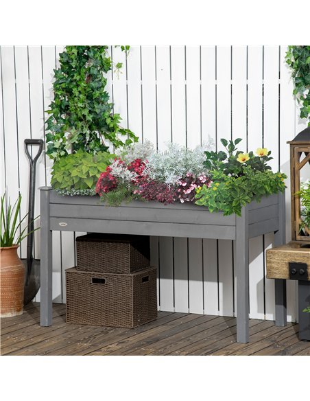Outsunny Raised Bed for Garden, Wooden Elevated Planter Box with Bed Liner, for Flower Vegetable Herb, Dark Grey - pic 186405 | FastDaddyshop