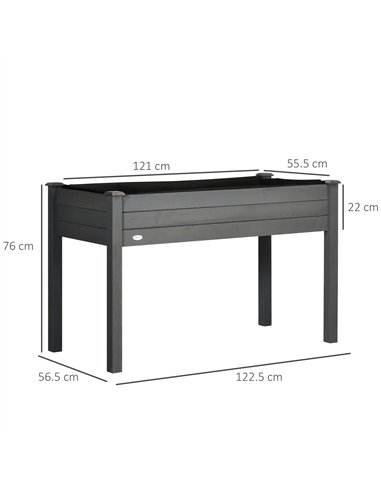 Outsunny Raised Bed for Garden, Wooden Elevated Planter Box with Bed Liner, for Flower Vegetable Herb, Dark Grey