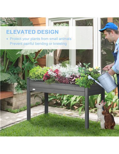 Outsunny Raised Bed for Garden, Wooden Elevated Planter Box with Bed Liner, for Flower Vegetable Herb, Dark Grey