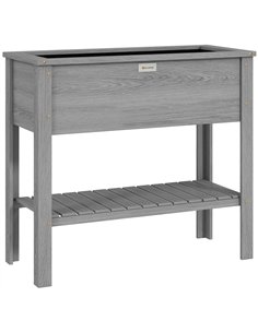 Outsunny Wooden Raised Garden Bed, Elevated Planter Box with Storage Shelf and Drainage Holes, Raised Planter with Legs, Grey