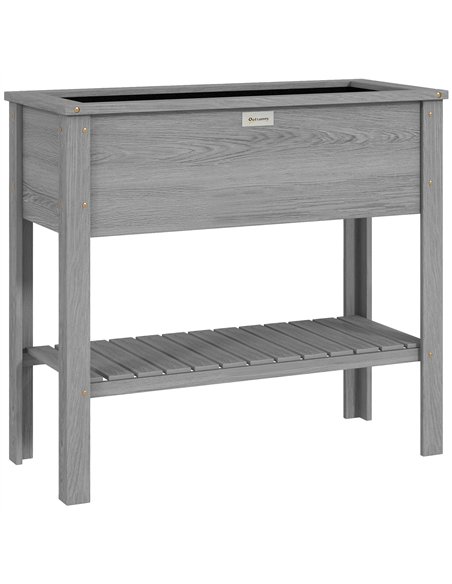 Outsunny Wooden Raised Garden Bed, Elevated Planter Box with Storage Shelf and Drainage Holes, Raised Planter with Legs, Grey - pic 186431 | FastDaddyshop