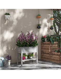 Outsunny Wooden Raised Garden Bed, Elevated Planter Box with Storage Shelf and Drainage Holes, Raised Planter with Legs, Grey 2