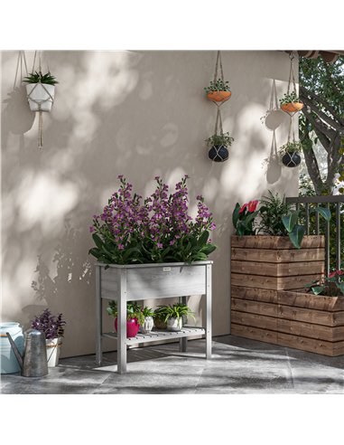 Outsunny Wooden Raised Garden Bed, Elevated Planter Box with Storage Shelf and Drainage Holes, Raised Planter with Legs, Grey