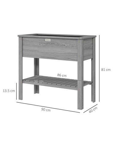 Outsunny Wooden Raised Garden Bed, Elevated Planter Box with Storage Shelf and Drainage Holes, Raised Planter with Legs, Grey