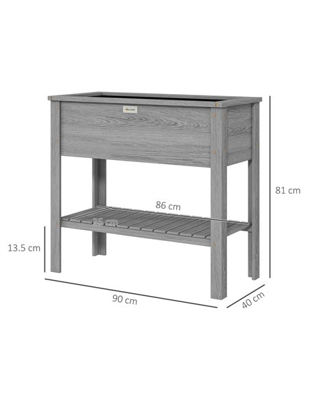Outsunny Wooden Raised Garden Bed, Elevated Planter Box with Storage Shelf and Drainage Holes, Raised Planter with Legs, Grey - pic 186433 | FastDaddyshop