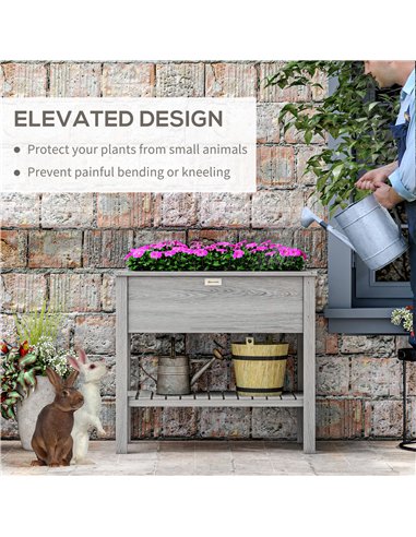 Outsunny Wooden Raised Garden Bed, Elevated Planter Box with Storage Shelf and Drainage Holes, Raised Planter with Legs, Grey