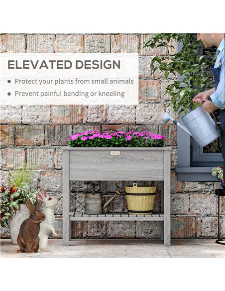 Outsunny Wooden Raised Garden Bed, Elevated Planter Box with Storage Shelf and Drainage Holes, Raised Planter with Legs, Grey - pic 186434 | FastDaddyshop
