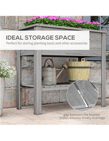 Outsunny Wooden Raised Garden Bed, Elevated Planter Box with Storage Shelf and Drainage Holes, Raised Planter with Legs, Grey