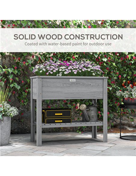 Outsunny Wooden Raised Garden Bed, Elevated Planter Box with Storage Shelf and Drainage Holes, Raised Planter with Legs, Grey - pic 186436 | FastDaddyshop