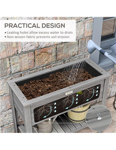 Outsunny Wooden Raised Garden Bed, Elevated Planter Box with Storage Shelf and Drainage Holes, Raised Planter with Legs, Grey