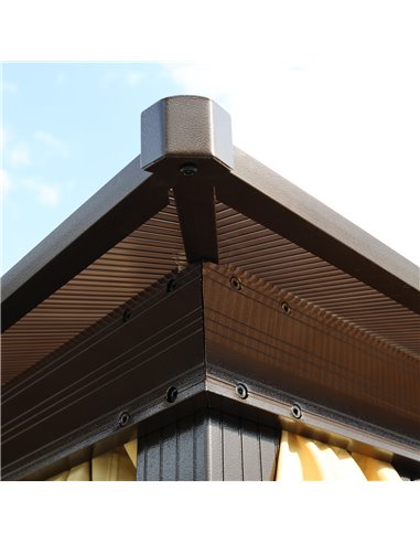 Outsunny 3.6x3m Polycarbonate Hardtop Gazebo with LED Solar Light, Aluminium Frame, Curtains