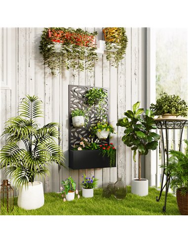 Outsunny Outdoor Metal Planter, with Back Trellis - Black